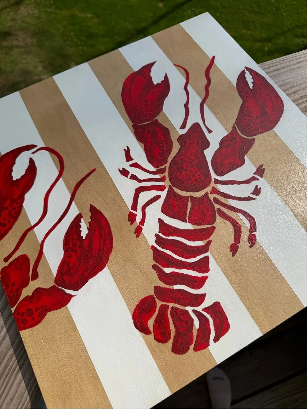 Hand Painted Red Lobster Wall Art Painting - Coastal Home Accent 16” x 16”